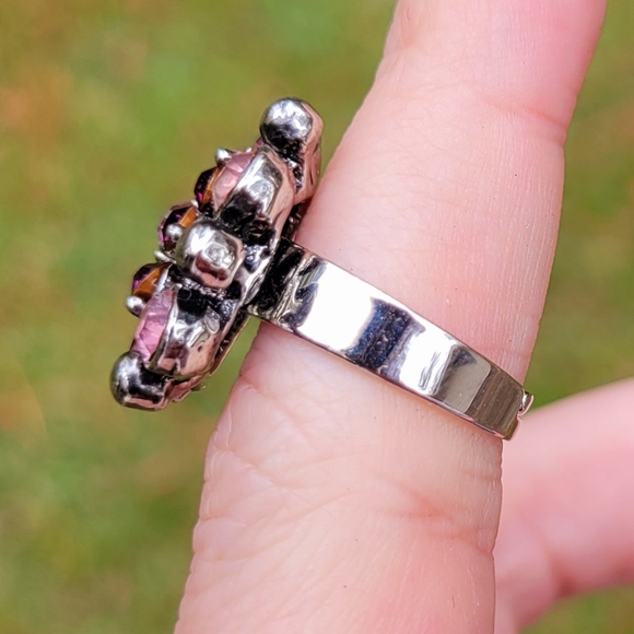 Purple Pink Plush Gemstone Silver Ring One Size Fits All - Picture 6 of 10